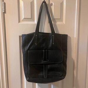 Roots Black Leather Tote Bag